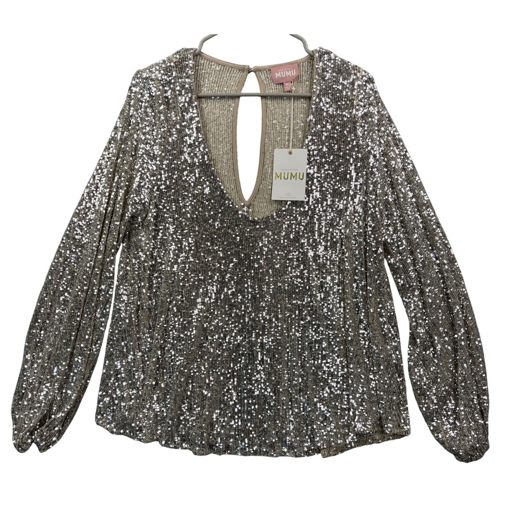 Show Me Your Mumu Womens M Medium Gold Chelsea Sequin Top -- NWT